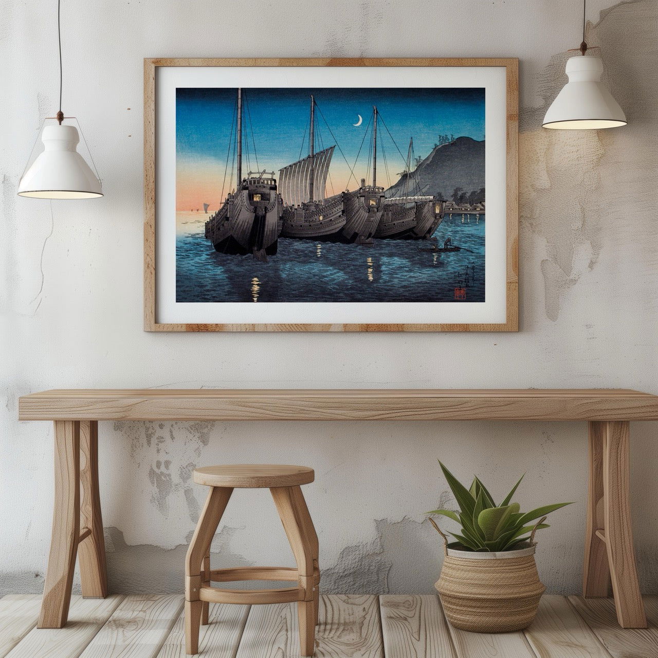 Junks in Inatori Bay, Izu - Hiroaki Takahashi - Rolled Poster Wall Art Print
