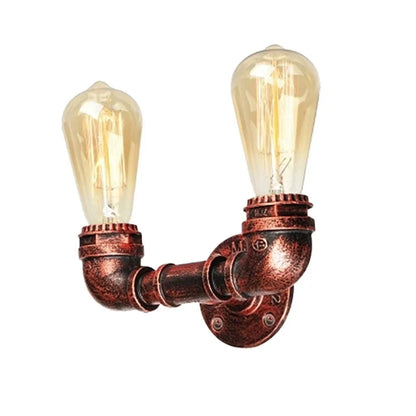 Vintage Rustic Red Metal Water Pipe Double Head Wall Light~2067